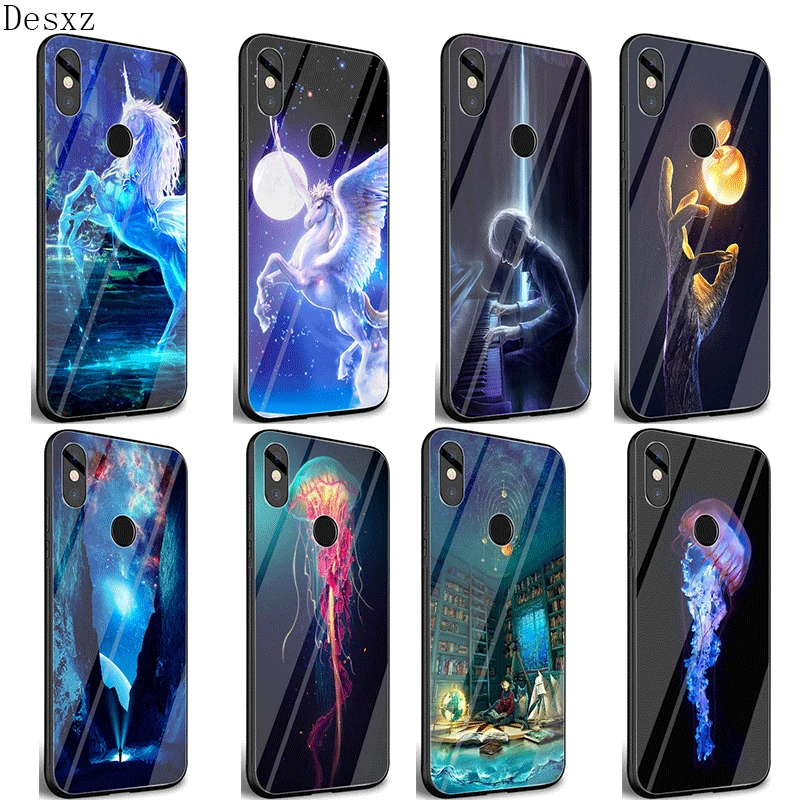 

Bag ShellDesxz Glass Phone Case For Xiaomi Mi F1 A1 A2 5X 6X Redmi Note 5 6 7 Pro 6A 4X Cover Luminous Animal