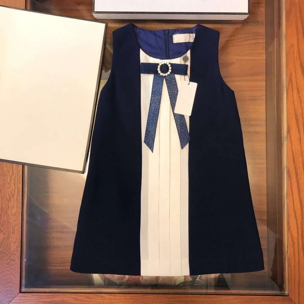 

2019 Fashion luxury brand design Style children girl dress Top quality party princess dresses for girls Sleeveless With bow