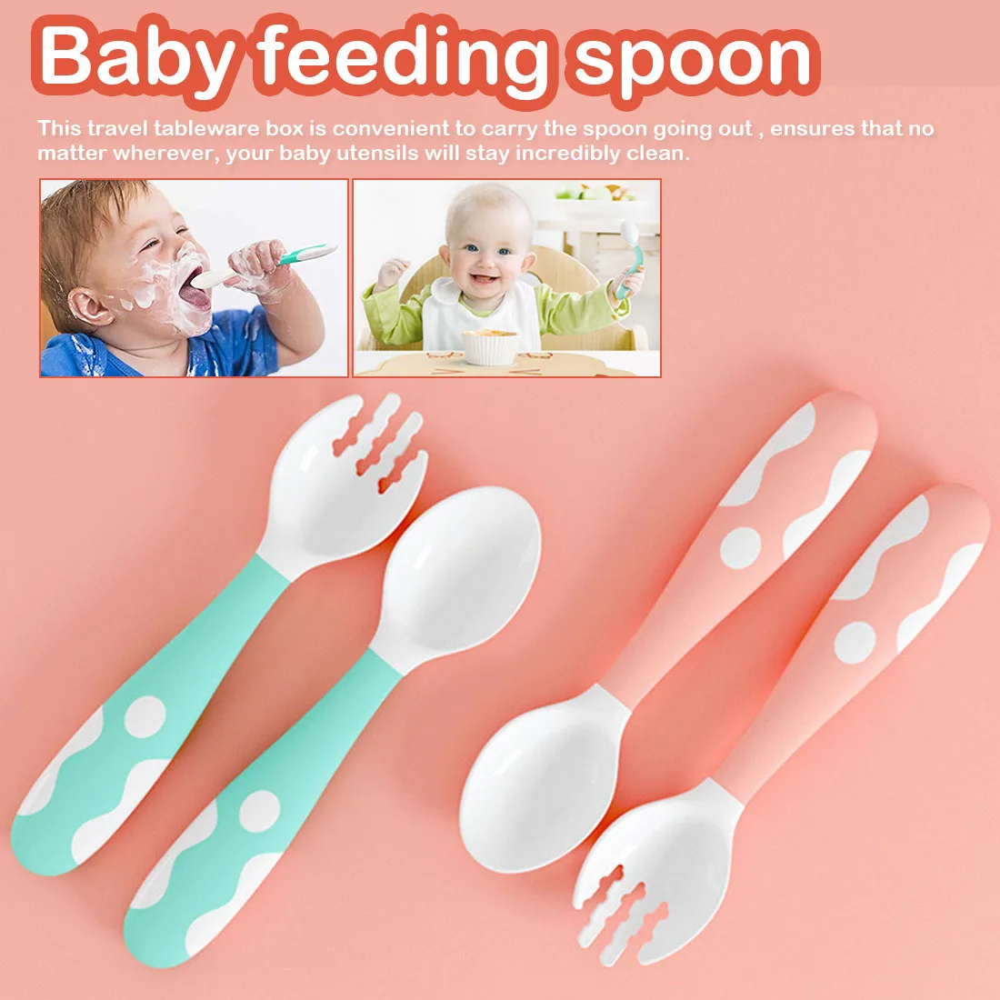

Children's Tableware Baby Learning Dishes With Suction Cup Assist Food Bowl Temperature Sensing Spoon Baby Feeding Bowl 2Pcs