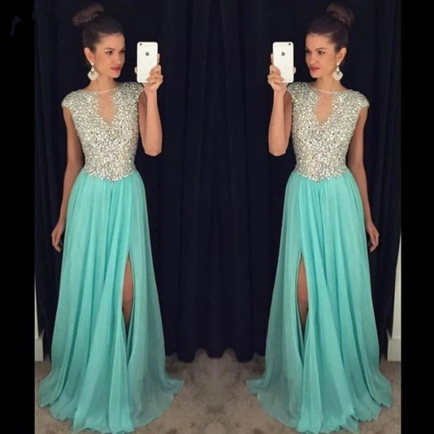 Backless Evening Dress Long 2019 A Line V Neck Beading Crystal with Slit Floor Length Chiffon Prom Dress Women Formal Party Gown Backless Evening Dress Long 2019 A Line V Neck Beading Crystal with Slit Floor Length Chiffon Prom Dress Women Formal Party Gown
