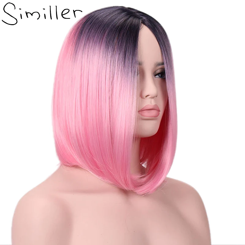 Женский парик из синтетического волокна Similler Ombre короткий два тона розовый