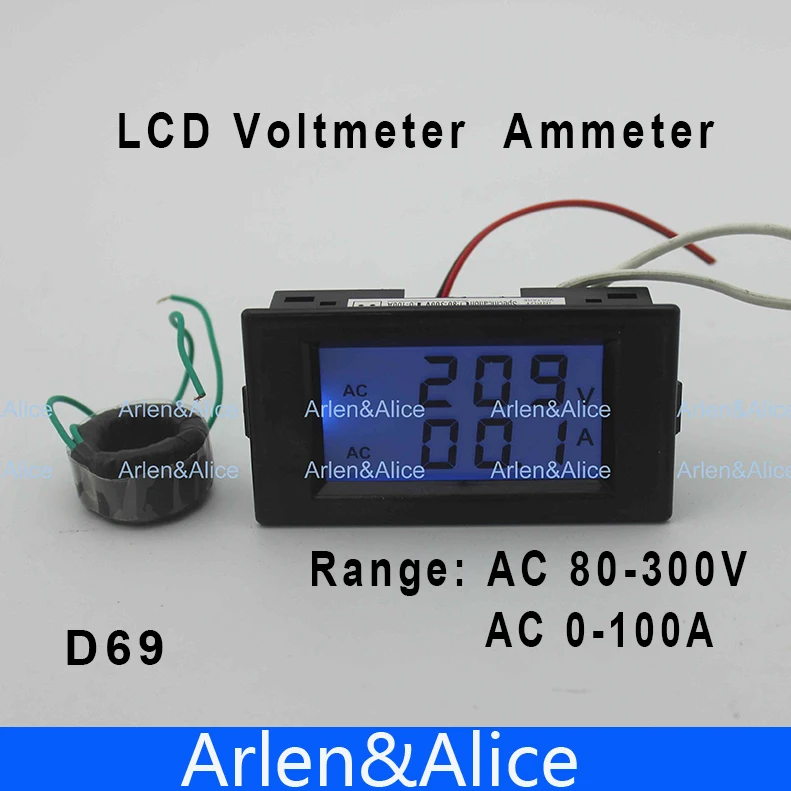 Двойной ЖК-дисплей измеритель напряжения и тока Синяя подсветка панель Вольтметр Амперметр диапазон переменного тока 80-300 В 0-99.9A черный