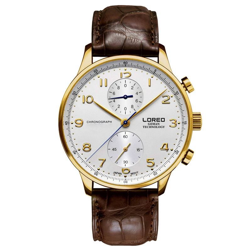 

LOREO 6110 Germany brand portugieser watches chronograph collection japan MIYOTA movement sapphire calfskin golden watch