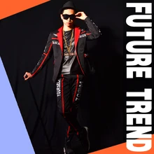 M-6XL/певец из ночного клуба DJ Quan Zhilong black cloth tiled suit bar costume accessories