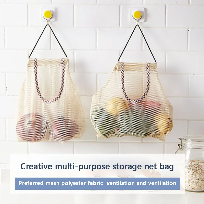 

Reusable cotton vegetable bag home kitchen fruit and vegetable storage net bag with drawstring machine washable XB 66