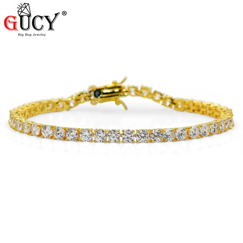 GUCY браслет в стиле хип-хоп, все Iced Out Micro Pave, 1 ряд, 4 мм, AAA+ кубический цирконий, теннисные браслеты, стиль, подарок для мужчин и женщин на день рождения