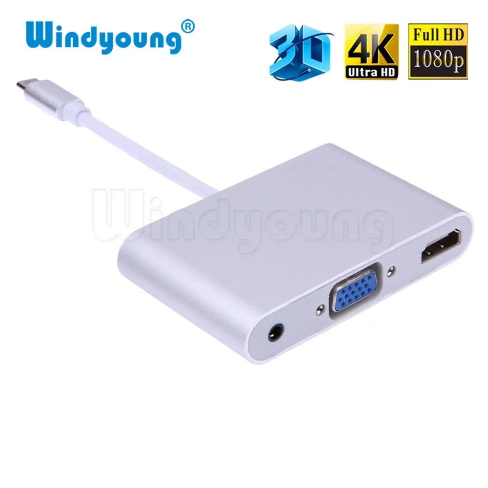USB C Type к HDMI VGA 3 5 мм аудио адаптер в 1 кабель конвертера для ноутбука Macbook Google Chromebook