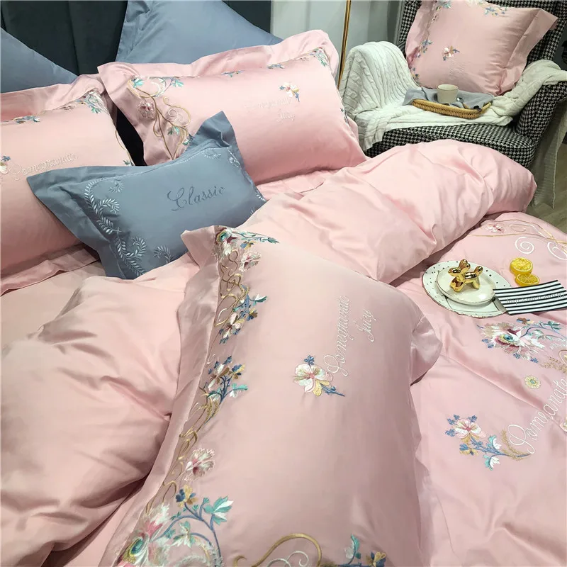 Little Daisy embroidery Bedding Sets girls Beddingset egyptian cotton Bed Linen Duvet Cover Bed Sheet Pillowcase/bed Sets 4/7pcs