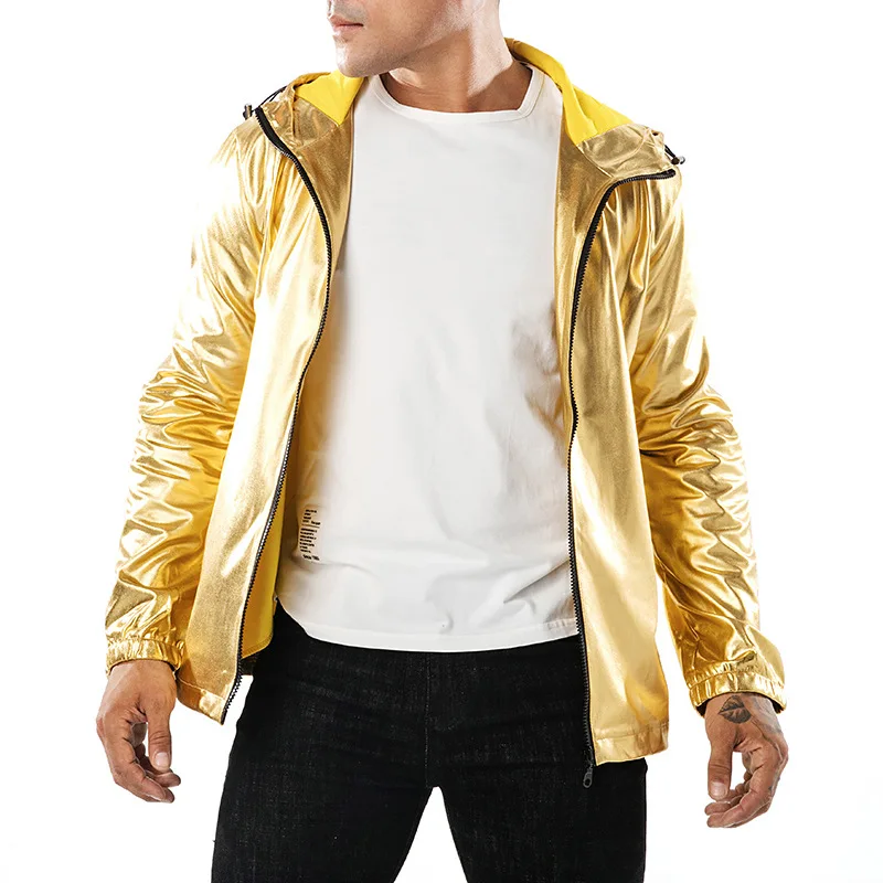 Мужские осенние и зимние модели сплошной цвет бронзовая ткань мода с капюшоном мужская куртка уличная Светоотражающая Куртка хип-хоп