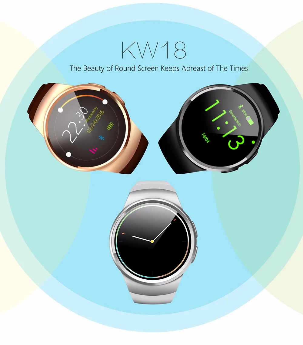 KW18 Bluetooth Смарт часы полный экран Поддержка SIM TF карты Smartwatch телефон сердечного ритма для apple gear s2 huawei xiaomi