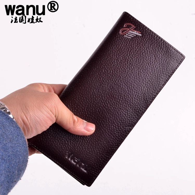 9 WANU New Arrival Genuine Leather Long Slim Men Wallets Black Long Design Multifunctional Cow leather Purses gift box boyfriend