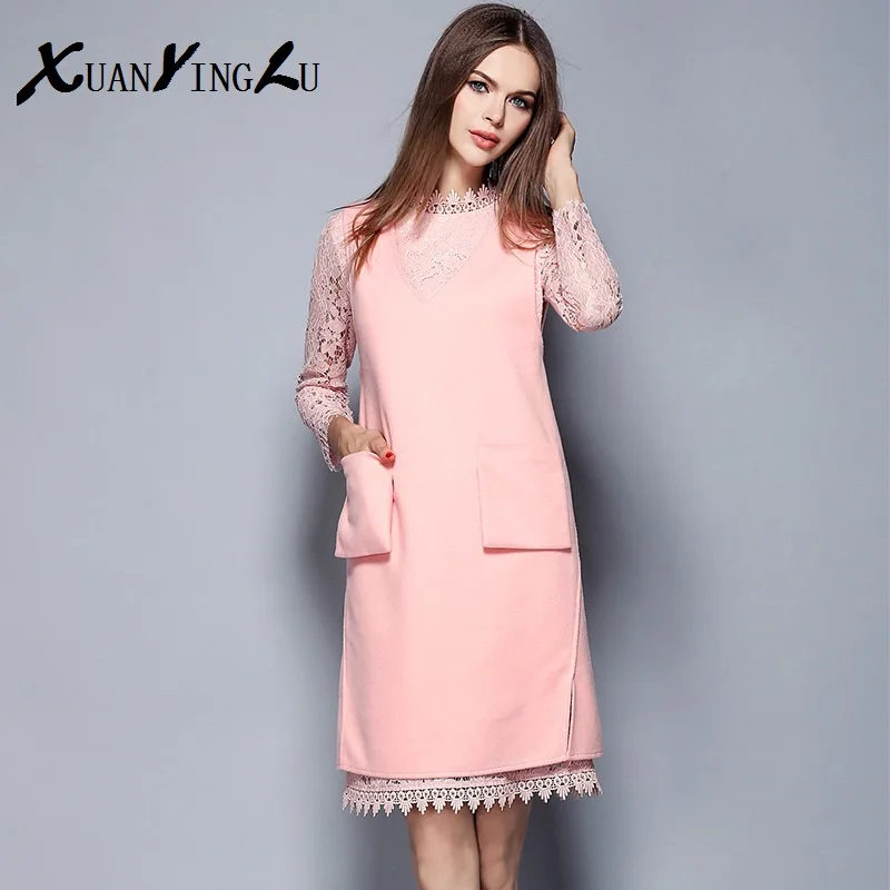 Xuanyong Lu Mini Dress 2016 New Women European High End Brands Xuanyong Lu Mini Dress 2016 New Women European High End Brands Fashion Lace Long Sleeved Two Piece Liner Dresses In From S
