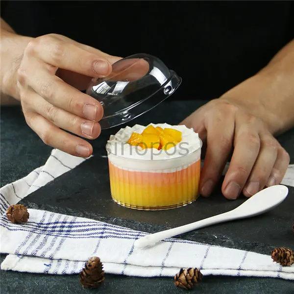 12 шт прозрачная пластиковая цилиндрическая форма мусс чашка с крышкой, прозрачная коробка для сладкой еды, лоток для торта, SP01