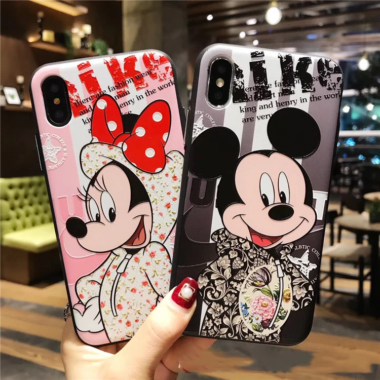 

3D Print Emboss Minnie Mickey Case For iPhone 6 6S 5 5S 7 8 Plus XR Soft TPU For iPhone XS Max Case For iPhone X Back Coque Case