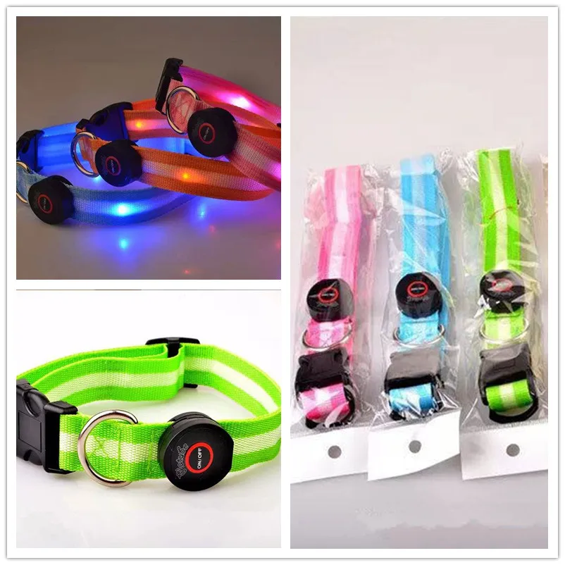 

LED pet collar pet dog cat light collar 2.5cm width nylon lights collar light-emitting free shipping A44