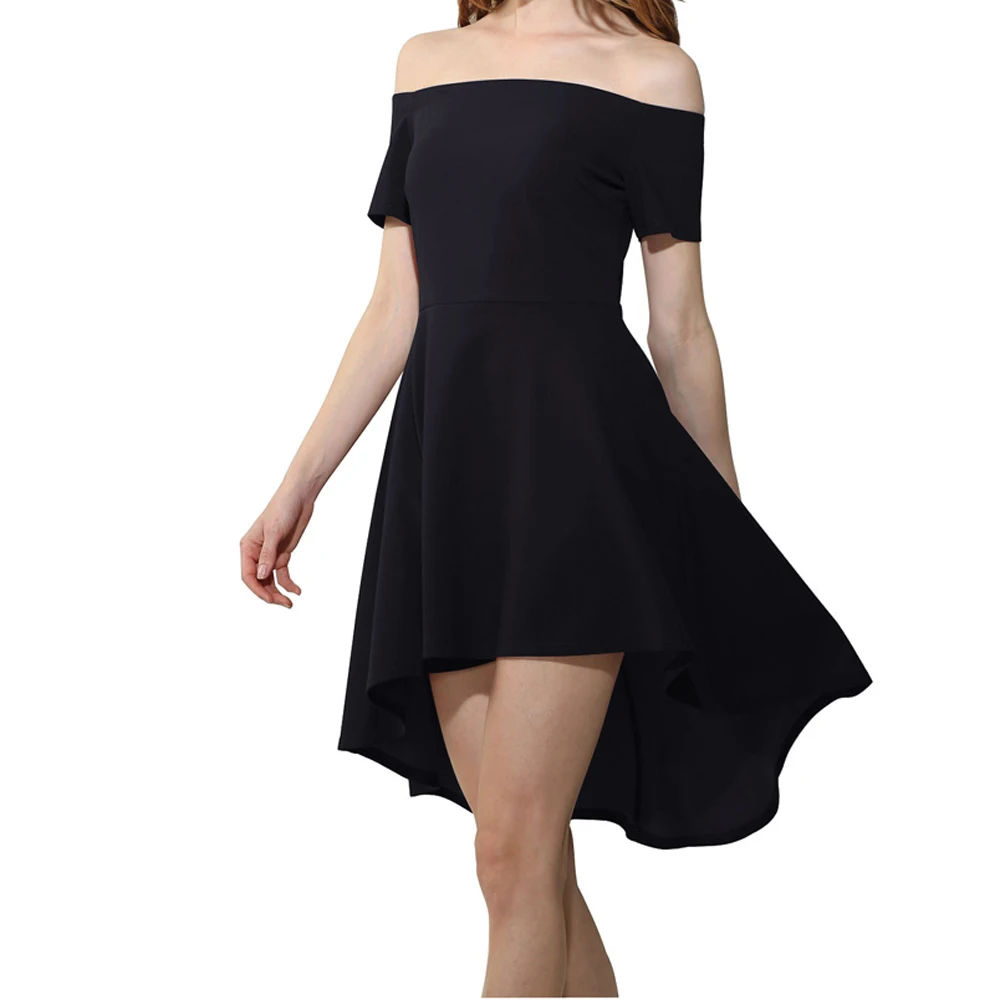 off shoulder high low skater dress