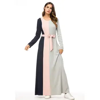 

Elegant adult Muslim Abaya Arab Singapore hit color Jilbab Dubai Muslims female longer Islamic dress with belt wq842 dropship