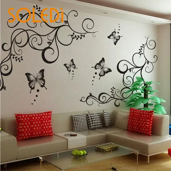 

60*39cm Vinyl Wall Decal Stickers Waterproof Cartoon Butterfly Flower Leaf Art DIY Home Decor Living Room Decoration Wallpaper