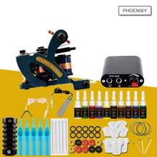 Стартовый комплект татуировок, пистолет, набор черных чернил, электропитание, инструменты для творчества, пигмент, Перманентная тату машинка для макияжа