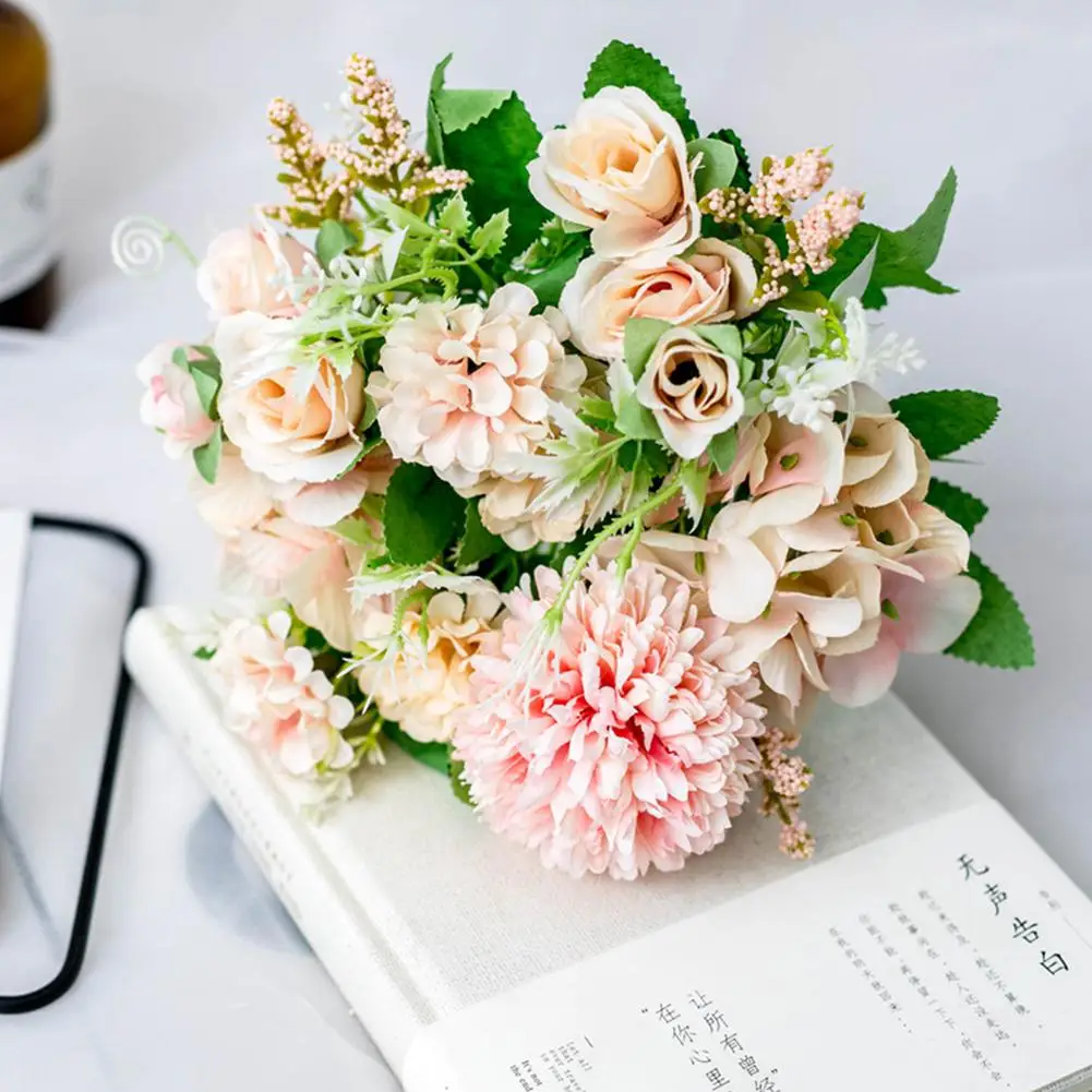 AsyPets Искусственный Роза гортензия букет ромашек домашний декор для свадебной вечеринки - Цвет: Розовый