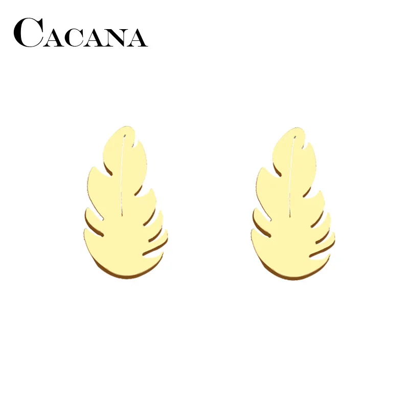 CACANA Stainless Steel Stud Earring For Women Man Feather Gold And Silver Color Lover's Engagement Jewelry Drop Shipping