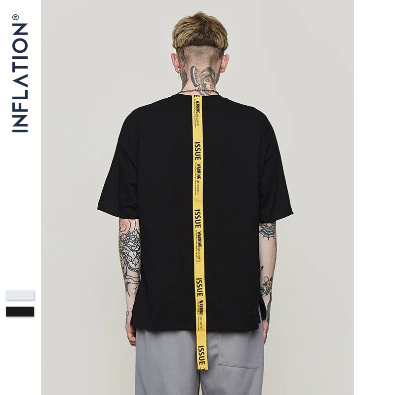 

INFLATION Lettering yellow long ribbon brand t shirt mens t-shirt short sleeve tops & tees 2018 ss new arrivals streetwear 8191S
