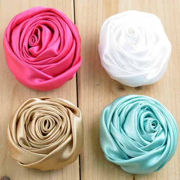 

240pcs/lot 5CM Satin Ribbon Rose Flower Children Headwear Accessories