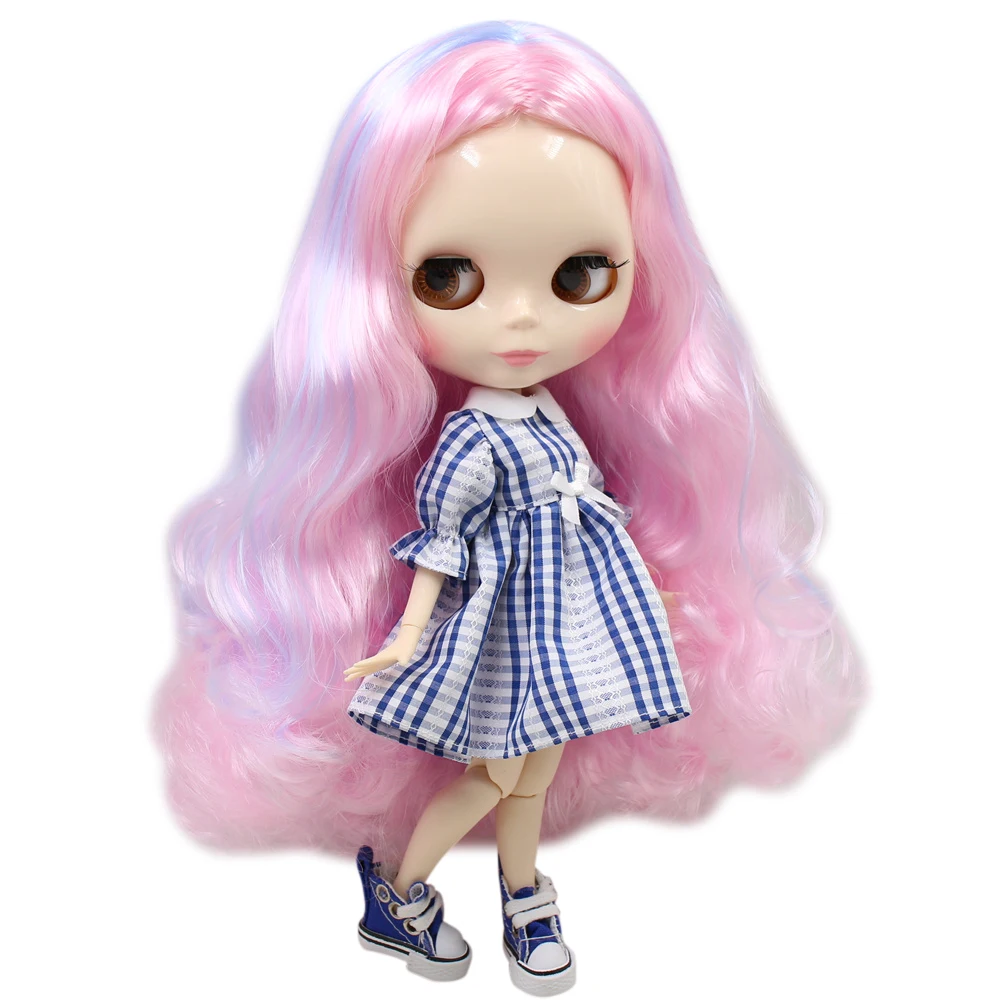 Nude 1/6 Blyth doll joint body pink hair no bangs white 
