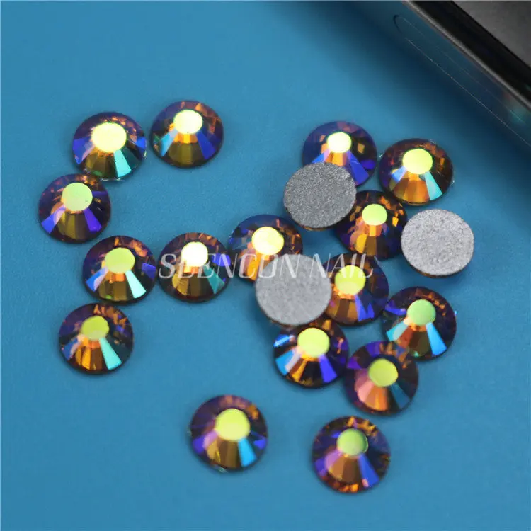 

New 1440pcs/lot hot Light Topaz AB flatback non-hotfix glue-on loose glitter rhinestone for nail art decoration nail crystals