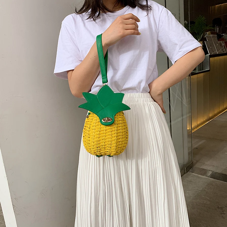 

Creative Straw Woven Pineapple Women Shoulder Bags Panelled Top-handle Women's Handbags Casual Ladies Messenger Bags Summer 2019