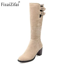 Модные женские высокие сапоги на молнии женские модные сапоги на квадратном каблуке теплая зимняя женская брендовая обувь на меху сапоги на каблуках размер 34-43