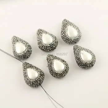 

New Charm 8Pcs Pave Crystal Rhinestone Waterdrop Shell Connector Loose Beads For Jewelry Making