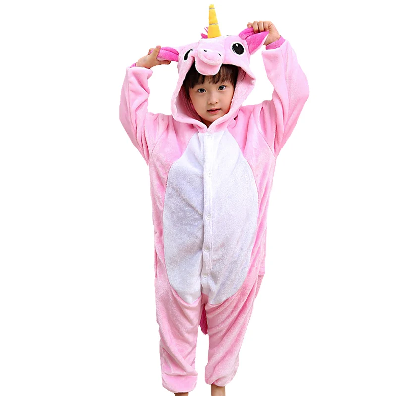 Детская пижама Младенцы Мальчики Девочки Единорог Панда Пикачу Тоторо Свинья Детский пижамный комплект Фланелевый стежок Животные Пижамы Onesies пикачу одежда пижама для девочки - Цвет: Pink Pegasus Unicorn