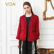 Voa шёлковый жаккард с рюшами красное базовое тонкое короткое пальто весна женский офисный жакет плюс размер короткая однотонная женская верхняя одежда W3513