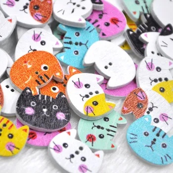 

100Pcs Mix Animal Cat 2 Holes Wood Sewing Buttons scrapbooking WB345