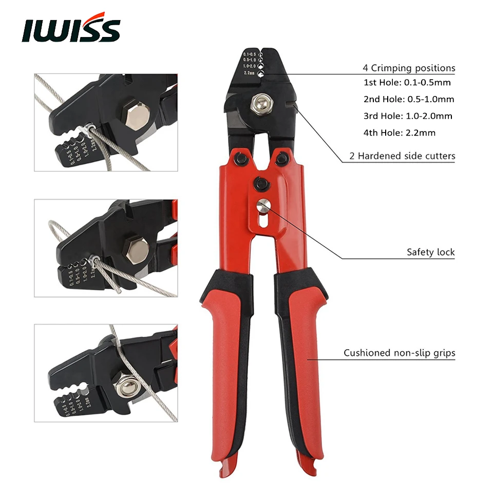 IWISS обжим троса губцевый инструмент с функцией резки и блокировки безопасности обжимные 0,1-2,2 мм рыболовные лески