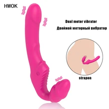 adults Strapless strapon dildo Vibrator Women 9 Speed Double Vibrating Lesbian G Spot Silicone Adult Sex Toys for Female Couple