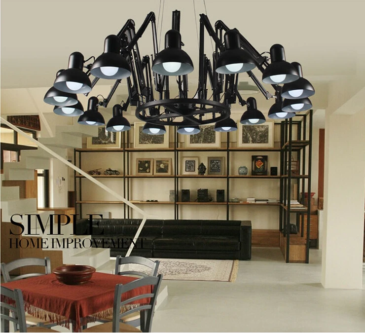 

Modern 9/16 Head Pendant Light Brief iron Personalized Retractable Spider Art Black Lampshade Home Decor Lamps 110-240V Fixtures