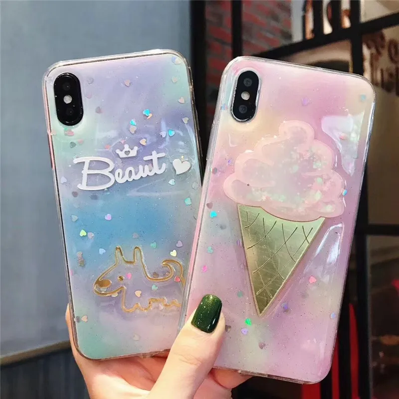 Cute Cupckae Dog Phone Cases For iPhone 8 8 Plus Bling Shining Soft