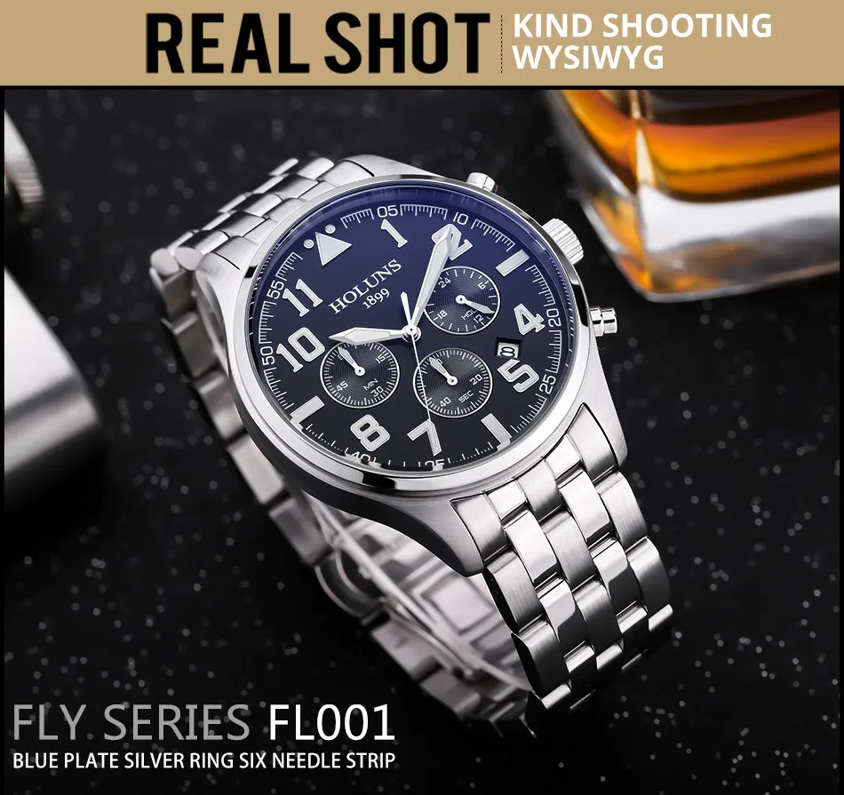 Holuns мужские часы лучший бренд класса люкс модные деловые мужские часы кварцевые из нержавеющей стали водонепроницаемые наручные часы