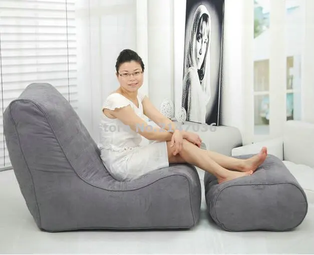 buy Grey polyester bean bag lounge with ottoman outdoor furniture sets garden sofa