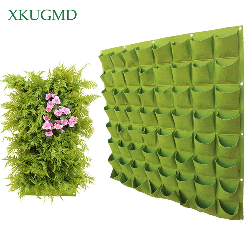 4 Pockets Vertical Wall Garden Planter Felt Hanging Grow Bags Indoor Outdoor Wall Hanging Planting Bags for Plants Vegetables Flowers