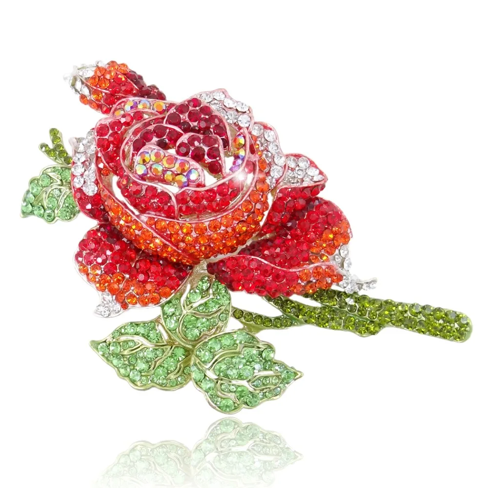 Buy Bella Fashion Gold Tone Red Rose Flower Brooch Pin Austrian