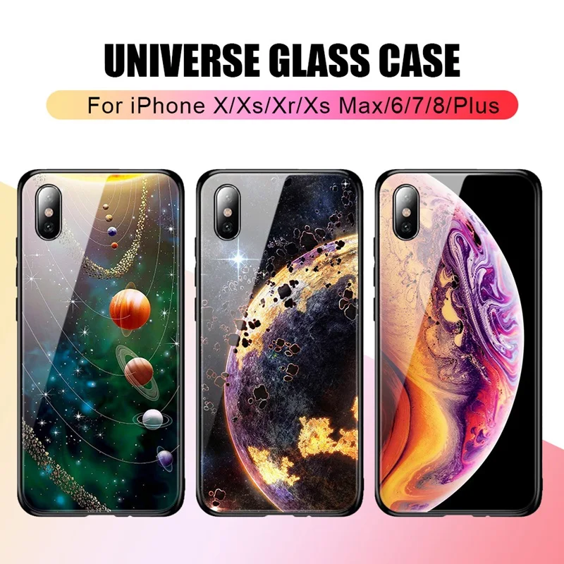 TOMKAS Luxury Space Cover Case for iPhone X Xs Max Xr Xs Glass Silicone Phone Case for iPhone 7 8 Plus Cases for iPhone 6 S 6s (2)