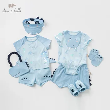 

DBH10788-B dave bella summer baby boy new born romper fashion clothing sets boy cute short sleeve suits children dinosaur print