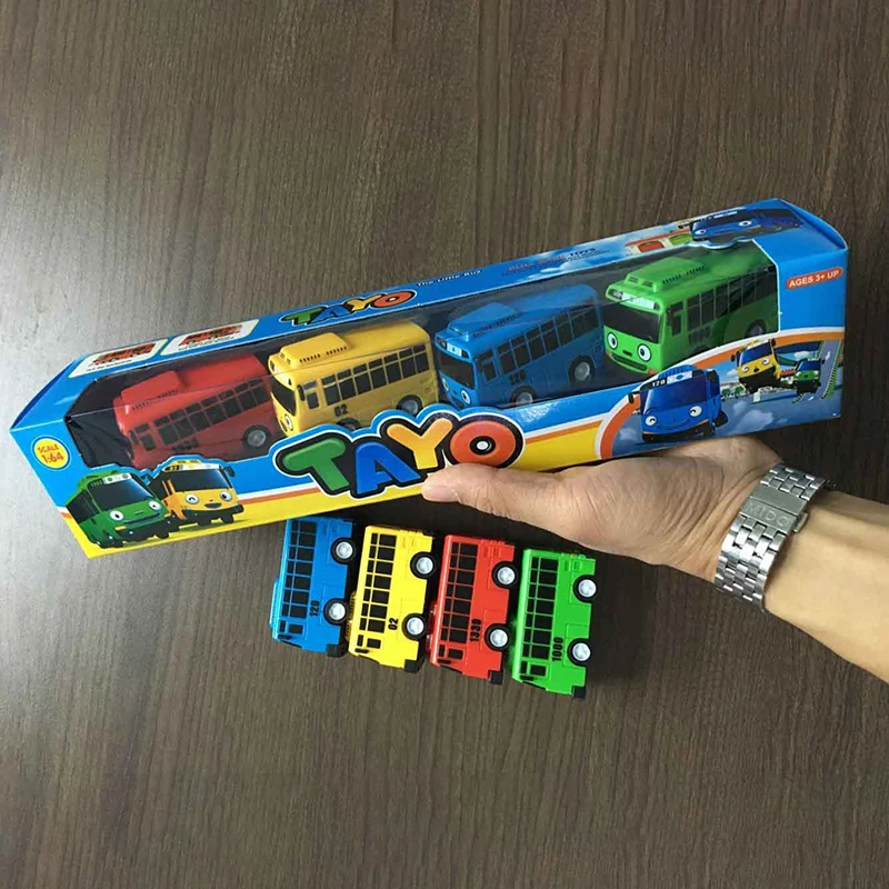 Fun 4 pièces/ensemble Tayo le petit Bus Mini plastique retirer bleu Tayo rouge Gani jaune Lani vert Rogi Bus voiture modèle pour enfants cadeau