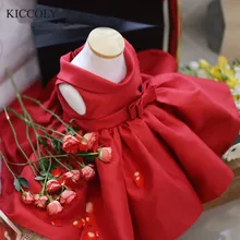 Красное фатиновое платье для новорожденной для маленьких девочек платье на крестины летнее платье с бантом на день рождения 1 год наряды для младенцев для крещения, платья для вечеринки и свадьбы
