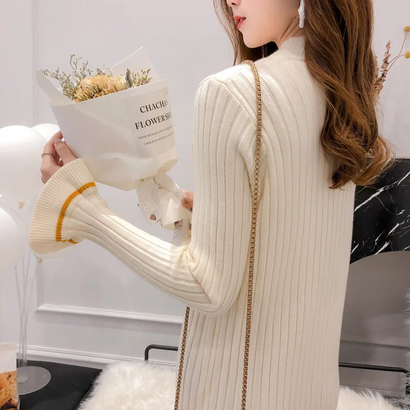 EORUTCIZ зимнее теплое платье-свитер, женское вязаное платье-туника с высоким воротом, тонкое весеннее сексуальное теплое платье с длинным рукавом LM155