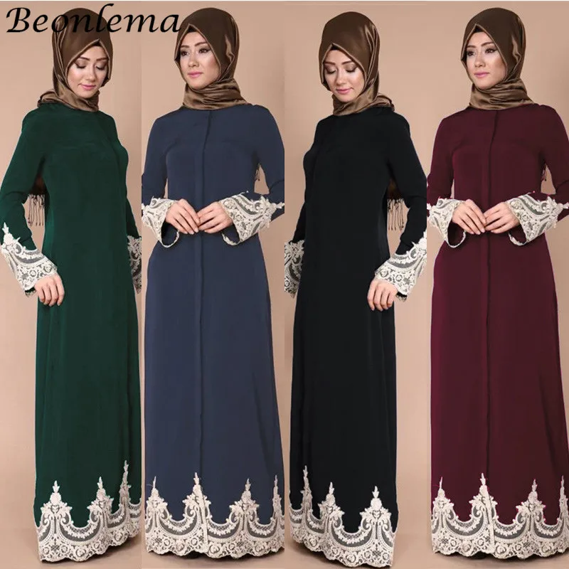 Beonlema Lace Muslim Dress Long Black Abaya vestido Women marokkaanse...