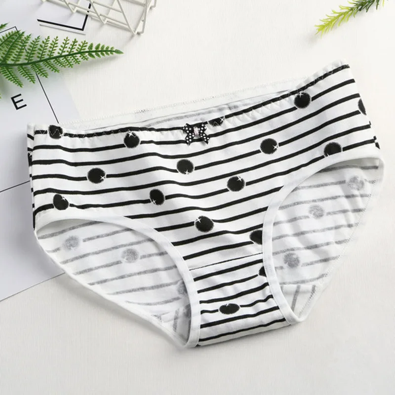 

1PC Women's Panties Cotton Stripes Dot Print Gril Briefs Female Underwear Women Sexy Lingerie Ladies Underpants Lenceria Mujer
